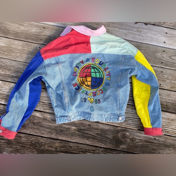 ASOSxGLAAD Colorblock Multicolor Denim Jacket with 1985 Patch Hippie Indie - Picture 11 of 14